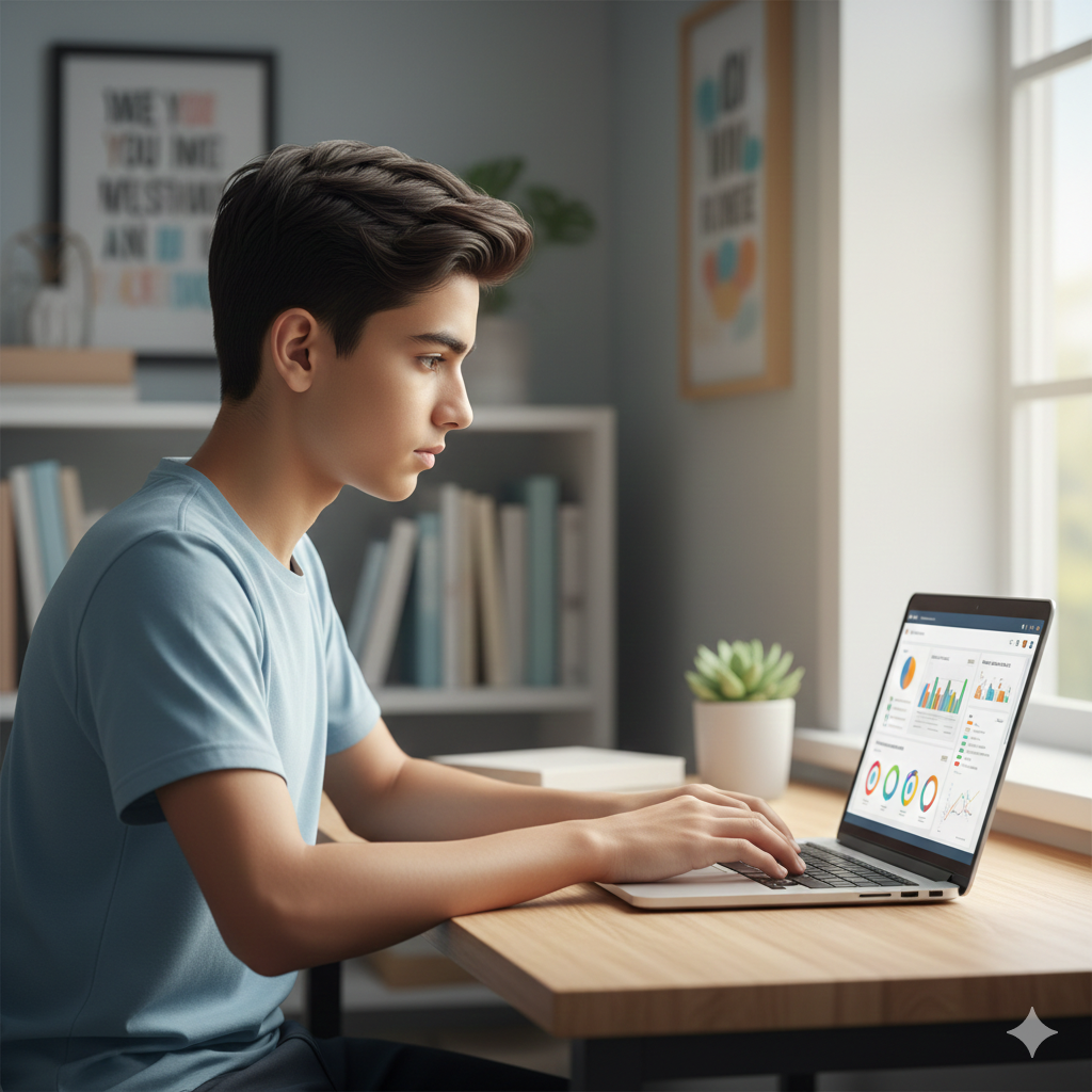 Estudiante trabajando con resueltoos las matemáticas desde irlanda