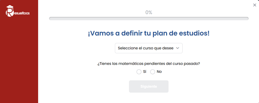 Menu de inicio de registro en web de clases particulares resueltoos