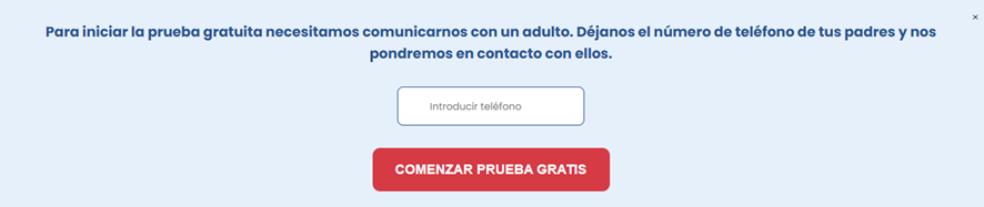 Modal para dejar el teléfono en prueba gratis de 5 dias en plataforma de clases particulares interactivas Resueltoos Resueltoos