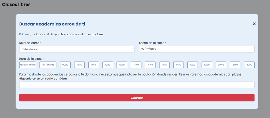 Buscador de clases particulares presenciales u online por la zona, selector y agenda de clases.