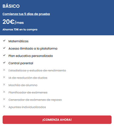 Paquete básico plataforma educativa Resueltoos, solo incluye matemáticas y no están incluidas las herramientas de aprendizaje
