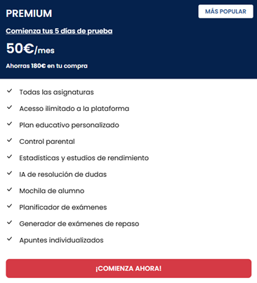 Paquete premium plataforma educativa Resueltoos, incluye todas las asignaturas, matemáticas, física, química, lengua, literatura y dibujo técnico asi como todas las herramientas de aprendizaje