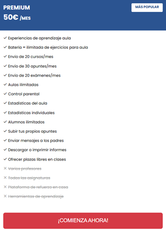 Paquete premium versión profesor en plataforma educativa Resueltoos. Permite al profesor agendar y controlar los deberes de su alumnado