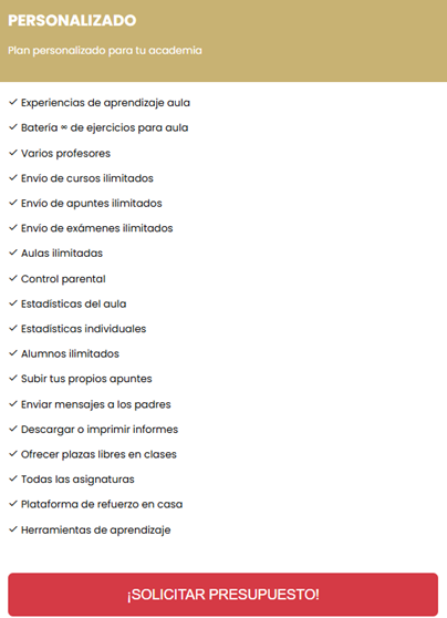 Paquete personalizado en plataforma educativa Resueltoos, permite habilitar todas las opciones, especial para colegios, academias y asociaciones educativas