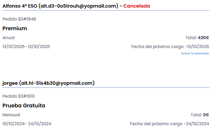 Modal de gestión de suscripciones ben plataforma educativa Resueltoos