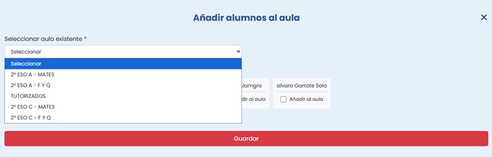 Asignación de aulas a miembros de alumnos