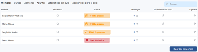 opciones de alumnos para profesores