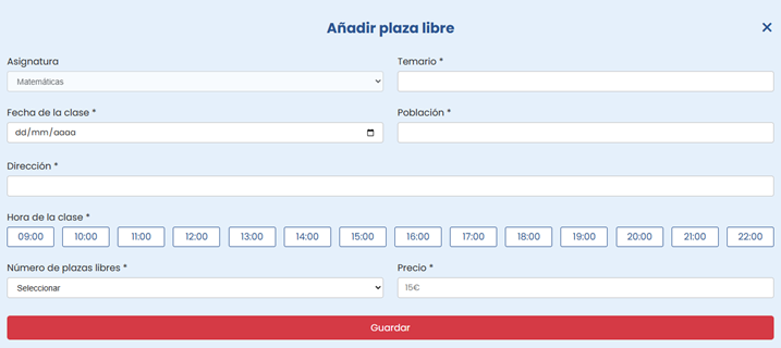 Formulario de creación plazas libres en resueltoos