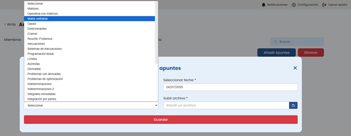Selector de apuntes para la versión profesor de Resueltoos