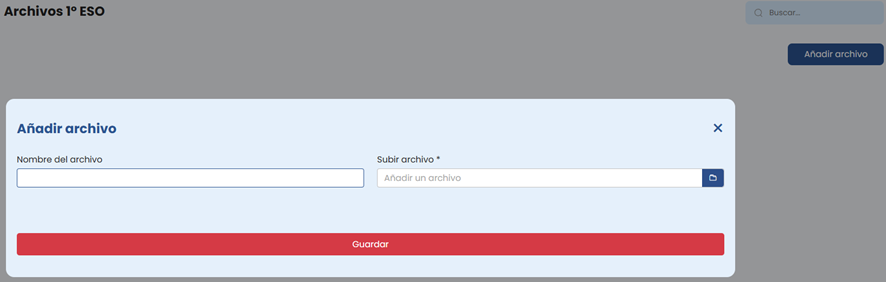 Opción para subir nuevos archivos personalizados por el profesor en la plataforma educativa Resueltoos