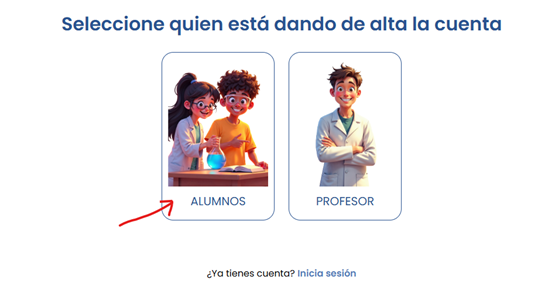 Selector de alumno o profesor en plataforma educativa Resueltoos