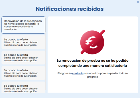 Notificaciones recibidas en versión parental plataforma educativa Resueltoos
